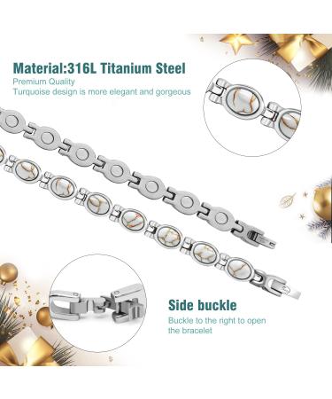 Jeroot Titanstahl Women's Magnetic Bracelet - 3800 Gauss Strong Magnets Gift Box & Removal Tools Stylish Turquoise & White - Buy Online on GoSupps.com