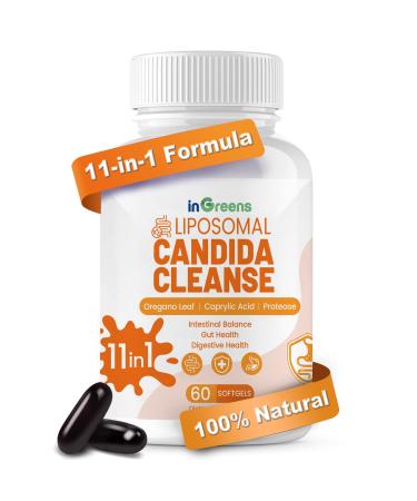 11-in-1 Candida Support Supplement, Antifungal Overgrowth, Intestinal Detox & Gut Health for Women & Men, Balance Probiotic, Natural Herbal Oregano & Caprylic Acid Softgels, 60 Count 60 Count (Pack of 1)