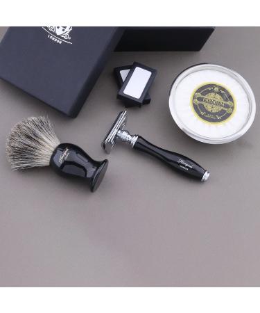 Haryali London Razor Set - Premium Wet Shaving Kit for Men & Women | Razor Hobel Dachshaar Shaving Bowl & Soap | 4-Piece Black Razor Set with Blades - Buy Online on GoSupps.com