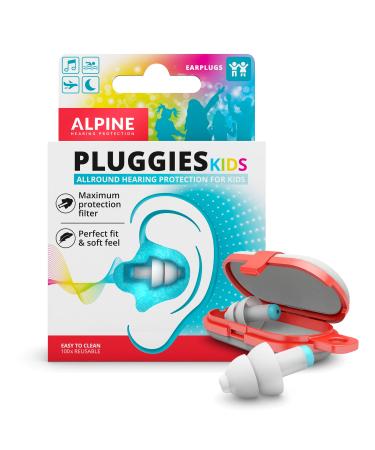 Alpine Pluggies Kids Ear Plugs for Small Ear Canals  Noise Cancelling Earplugs for Kids Age 5-12 Multifunctional Hearing Protection for Flying and Swimming - Hypoallergenic Reusable Filter Earplugs