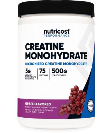 Nutricost Creatine Monohydrate Powder (Grape 500 Gram) - Micronized Creatine Supplement - Vegan Non-GMO Gluten Free