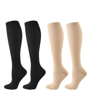 Compression Socks for Women 2pairs Surgical Compression Socks Flight Socks for Men Knee High Knee High Varicose Veins Socks Stockings for Running Travel Nursing Pregnancy 20-25 mmhg L/XL L/XL