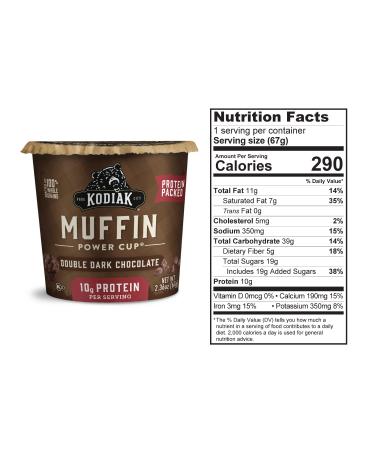 Kodiak Cakes Double Dark Chocolate Minute Muffins - Pack of 12 Power Cup High Protein On-the-Go Breakfast - 100% Whole Grain, Just Add Water (2.36 oz each) - Buy Online on GoSupps.com