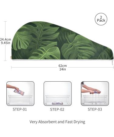 Tropical Green Leaves Hair Towel 2 Pack | Super Absorbent Quick Dry Turbans for Women & Girls - Buy Online on GoSupps.com