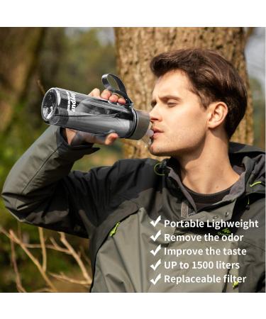 Joypur BPA-Free Water Filter Bottle | 4-Stage Integrated Filter Straw for Camping, Hiking, Travel Abroad | Emergency Backpacking Survival | Replaceable Filter | A-Gray - Buy Online on GoSupps.com