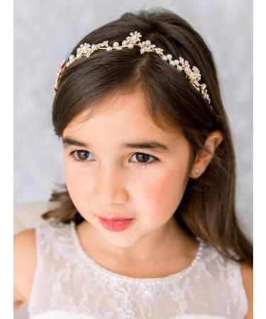 Sweetv Handmade Flower Girl Headpiece - Princess Crystal Hair Band for Wedding & Birthday Party - Gold - Buy Online on GoSupps.com