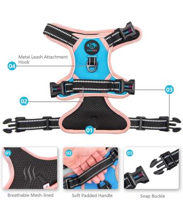 Phoepet Reflective Dog Harness with Handle | Durable M Size - Blue | 2 Metal Rings 3 Buckles Comfortable Fit for 14-20 lbs (Chest 16-28) - Buy Online on GoSupps.com