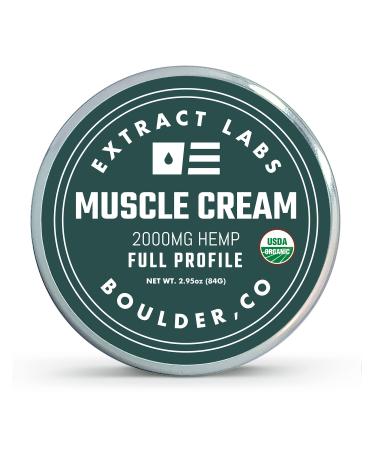 Extract Labs Organic Hemp Muscle Cream - Maximum Strength Hemp Lotion for Muscles Joints Cramps & General Discomfort Relief. Made with Organic Hemp Oil Menthol & Other Natural Ingredients - 2000mg