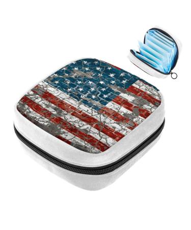GIAPB Sanitary Napkin Storage Bag Period Bag Tampon Bag Makeup Bag Pad Pouch Retro American Flag Pattern Color3409