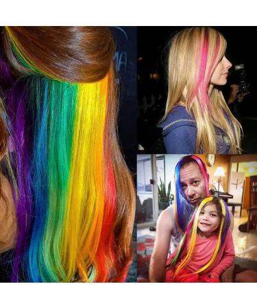 Vebetter Coloured Hair Extensions Clips 24 Pieces Colourful Hair Extensions Clip Rainbow Colour Straight Synthetic Hairpiece Party Highlights Colourful Clip in Hair Extensions for Women Girls  - Buy Online on GoSupps.com