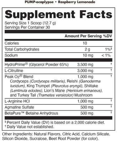 Pump-ocalypse Raspberry Lemonade | Nitric Oxide and L Arginine Supplement | Citrulline Malate GlycerPump | Ultimate N.O. Booster | Lean Muscle Support | Blood Flow Vascularity Hydration Endurance - Buy Online on GoSupps.com