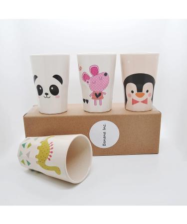 Kids Bamboo Cups Set - 4 Cute Animal Designs, 12 oz Eco-Friendly & Shatter Resistant, BPA Free, Dishwasher Safe - White - Pack of 4 - Buy Online on GoSupps.com