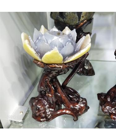 Natural Crystal Rough Natural Agate Geode Lotus Figurine Drusy Cluster Crystal Flower for Home or Wedding Decoration+Fashionable Wooden ba - Buy Online on GoSupps.com