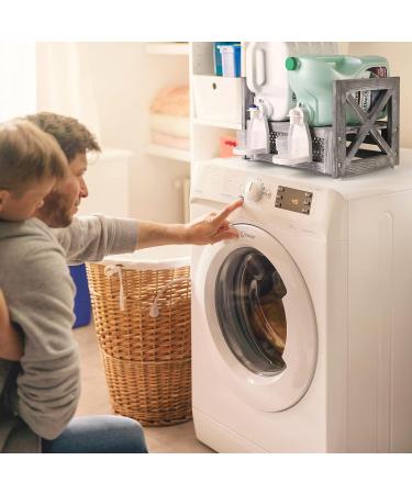 HOMKO Wooden Laundry Detergent Storage Organizer - Farmhouse Cup Holder for 2PC Detergent & Fabric Softener - Stylish Laundry Room Accessories in Grey - Buy Online on GoSupps.com