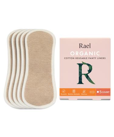 Rael Reusable Panty Liners Menstrual Organic Cotton Cover - Postpartum Essential Cloth Panty Liners for Women Washable Soft and Thin Leak Free Sensitive Skin (5 Count Brown) 5 Count (Pack of 1) Brown