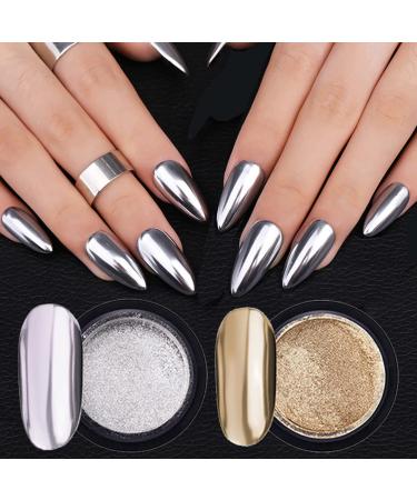 Gold Silver Chrome Nail Powder Set 3D Holographic Glitters Nails Dust Metallic Effect Pigment Laser Neon Powder Aurora Powder Decoration 2 Boxes