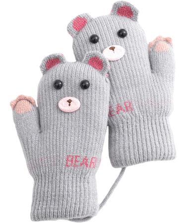 Kids Toddlers Knitted Gloves Mittens with String | Boys Girls Magic Stretch Mittens | Thick Fleece Lined Baby Infant Winter Warm Mittens | Cartoon Cosy Full Finger Gloves | Xmas Gift | Ages 0-3 | B-grey - Buy Online on GoSupps.com