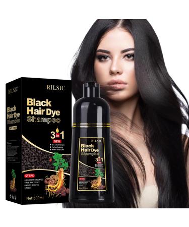 Hair Dye Shampoo 3 IN 1 for Women & Men Instant Black Hair Color 100% Grey Hair Coverage Natural Black Hair Dye Coloring in Minutes (500ML)