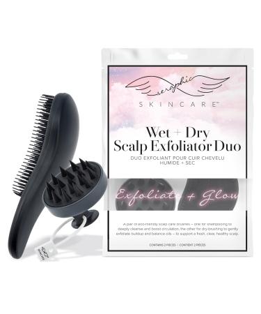 Seraphic Skincare 2-In-1 Exfoliator Duo: Wet Silicone Brush and Dry Massager Deep Cleansing and Dandruff Removal for All Hair Types