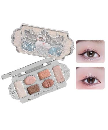 6 Colors Swan Ballet Series Eyeshadow Palette, Shimmer Matte Eyeshadow Palette, Swan Ballet Eyeshadow, Flower-knows New Swan Ballet Collection (White)