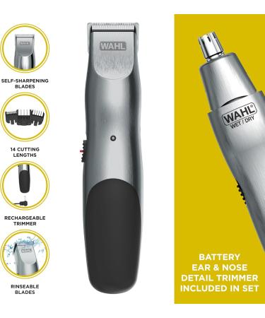 Wahl Groomsman Rechargeable Beard Trimmer Set for Mustache Light detail work and body grooming with the bonus WetDry battery Nose trimmer - Buy Online on GoSupps.com