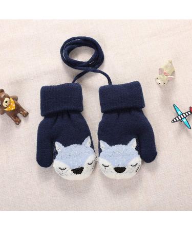 Cute Fox Knitting Short Full Finger Gloves for Toddler Kids 1-3 Yrs - Navy Blue - Buy Online on GoSupps.com