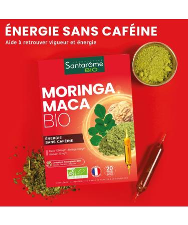 Organic Santarome - Organic Moringa Maca | Food Supplement Energy and Vitality | To regain vigor and energy - Organic Herbal - Maca Moringa Rosemary | 20 Bulbs | Vegan | Made In France - Buy Online on GoSupps.com