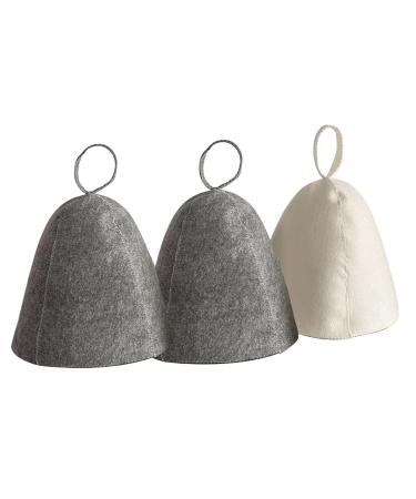 3 pieces of sauna hood sauna hat sauna felt hat sauna cap felting cap sauna cap sauna accessories shower cap bath cap shower hood for women and men (2 gray 1 white)