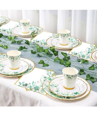 Kecung Green Paper Plates Set for 24 People Decoration Set Sage Green Paper Plates and Napkins Cups Set for Birthday Supplies Wedding - Buy Online on GoSupps.com
