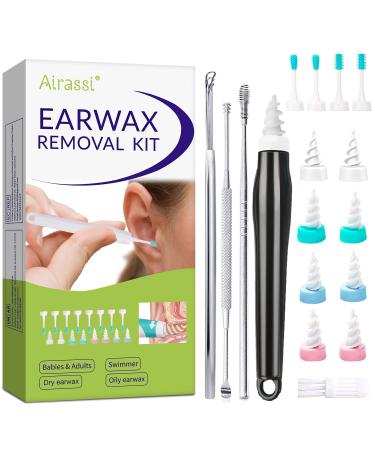 Earwax Remover Soft Silicone Ear Cleaning Tool with 16 Replacement Heads 8 Brush Head and 8 q Grips Tips+4 PCS Metal Ear Picker Set Safe and Effective to Remove Ear Wax for Adults and Kids
