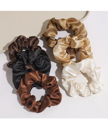 Satin Solid Color Scrunchies Elastic Hair Bands Women Girls Hair Accessories Ponytail Holder Silk Hair Tie Scrunchies(Light brown) - Buy Online on GoSupps.com
