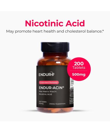 ENDUR-ACIN Niacin 500mg Extended Release - 200 Tablets for Cholesterol & Heart Health - Buy Online on GoSupps.com