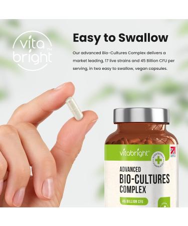 VitaBright Bio Cultures Complex: 45 Billion CFU Vegan Probiotic Capsules | 17 Live Bacteria Strains | High Strength Advanced Probiotic Supplement - Made in UK - Buy Online on GoSupps.com