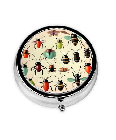 Cartoon Small Insectsround Pill Box 3 Compartments Round Pill Box Organizer for Purse Or Pocket Portable Travel Pill Box