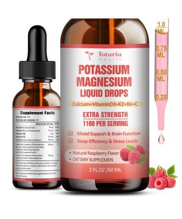 Potassium Magnesium Supplement Liquid Drops - High Absorption Potassium Supplement with Magnesium Calcium Vitamin D3 K2 Vegan Non-GMO Potasio Support Leg Cramps Bone Muscle - 2 Fl oz 2 Fl Oz (Pack of 1)