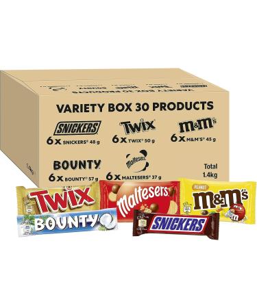 M&M's Snickers & More Mixed Chocolate Bar Variety Bulk Box Chocolate Gift 30 Bars 1.4kg Variety Box
