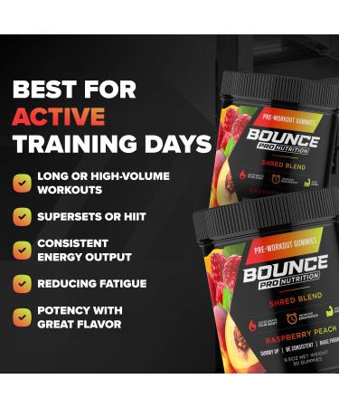Bounce Pro Shred Blend Pre Workout Gummies Raspberry Peach 30 Vegan Gummies with Caffeine, Ashwagandha & L-Theanine for Energy, Focus & Endurance (30 Count (Pack of 1), Raspberry Peach) Raspberry Peach 30 Count (Pack of  - Buy Online on GoSupps.com