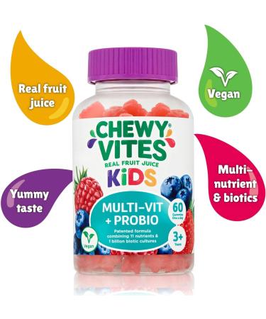 Chewy Vites Kids Multi-Vit & Probio Gummy Vitamins | 11 Essential Nutrients | 1 Billion Cultures | Vegan | 3 Year+ | 60 Count - Buy Online on GoSupps.com