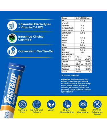 Fast&Up Reload Orange + Caffeine - Instant Electrolytes & Hydration - 80 Effervescent Tablets (4 x 20) - Saver Multipack Orange + Caffeine 20 count (Pack of 4) - Buy Online on GoSupps.com