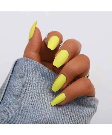 Bohend Faux Ongles Mat Moyen - Couleur Pure Ballerine 24 Pcs Art d'Ongles Compl te pour Femmes et Filles - Gelb - Buy Online on GoSupps.com