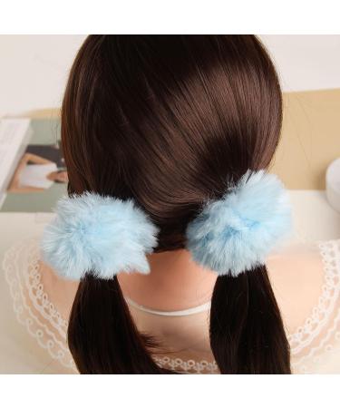 Furling Pompoms 2-Piece Set - Rabbit & Synthetic Fur Hair Gums | Light Blue Ponytail Accessories - Buy Online on GoSupps.com