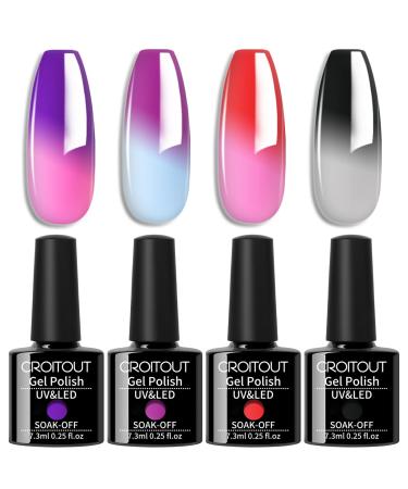 Croitout UV Gel Nail Polish Set Colour Changing Gel Polish Colours Set Soak off Nail Gel Polish Set Long Lasting Glossy Shellac Nail Polish Kit Best Gift for Women 4 x 7.3ml