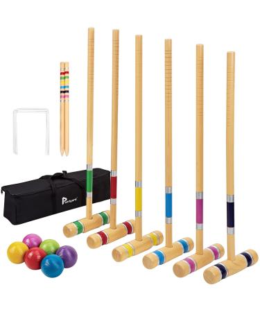 Pointyard Six Player Croquet Set, 28 Croquet Set with Wooden Mallets/Colored Ball/Wickets/Stakes for Adults/Teenager/Family-Perfect for Lawn/Backyard Game/Park (Includes Carry Bag)