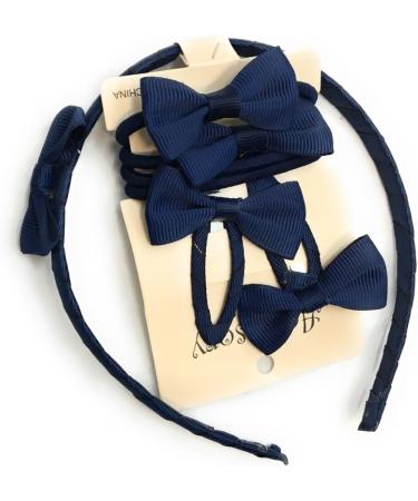 7 PIECE SCHOOL COLOURS Hair Bow Snap Clips SET ALICE BAND PONIOS PonyTail Holder Headband - Navy Blue - Buy Online on GoSupps.com