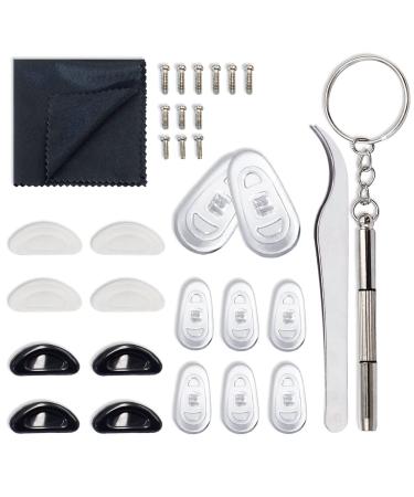 Eyeglass Repair Kit - 4 Pairs Soft Silicone Glasses Nose Pads, 4 Pairs Anti-Slip Adhesive Nose Pads, 3-in-1 Screwdriver and Screws Combo Tool for Glasses Sunglasses Reading Glasses Daily Repair Lite Set
