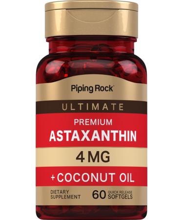 Piping Rock Astaxanthin 4mg | 60 Softgels | with Coconut Oil | Algae Extract Supplement | Non GMO Gluten Free