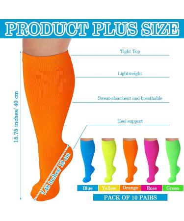 10 Pairs Plus Size Neon Over The Calf Socks | Extra Wide Knee High Socks for Diabetic & Lymphedema | Unisex Athletic Socks in 5 Colors - Buy Online on GoSupps.com