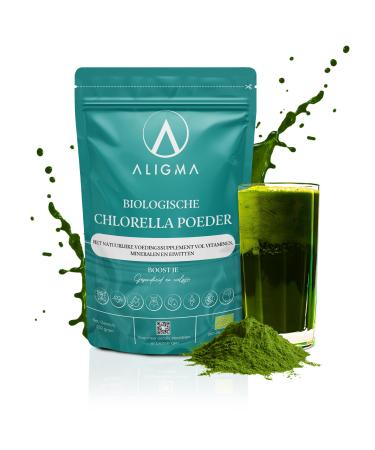 Aligma Organic Chlorella Powder 250 Grams for Immune System Booster Super Greens Powder Natural Source of Vegan Protein Minerals & Vitamins Resealable Packaging