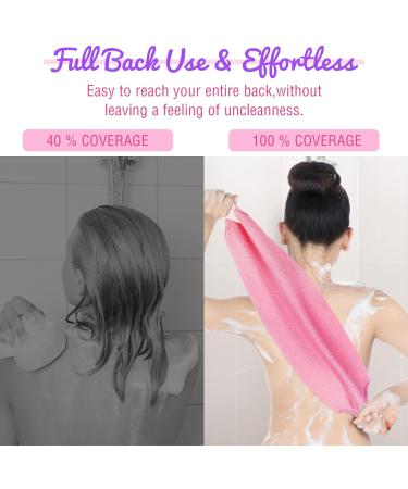 Exfoliating Nylon Back Scrubber Towel 2 Pack - Extended Length with Pull Strap - Pink Purple - Buy Online on GoSupps.com
