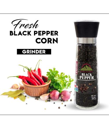 Himalayan Chef Black Peppercorns Glass Grinder 6.4 oz - Premium Quality Peppercorns for Gourmet Cooking - Single Pack - Buy Online on GoSupps.com